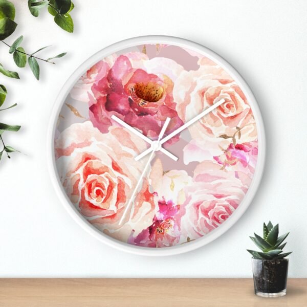 bohemian rose wall clock white frame white hands over shelf bohemian rose wall clock white frame white hands over shelf