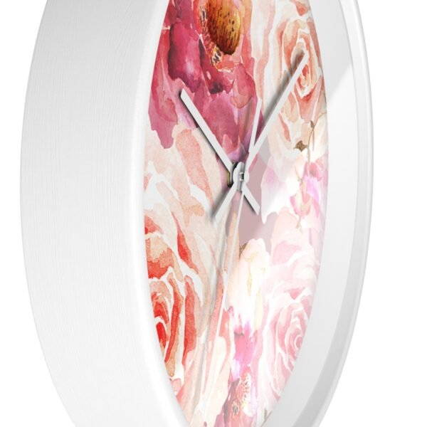 bohemian rose wall clock white frame white hands side view bohemian rose wall clock white frame white hands side view