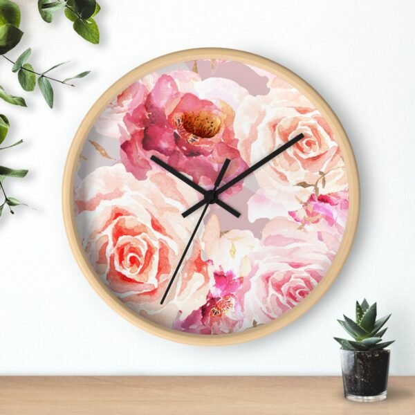 bohemian rose wall clock wood frame black hands over shelf bohemian rose wall clock wood frame black hands over shelf