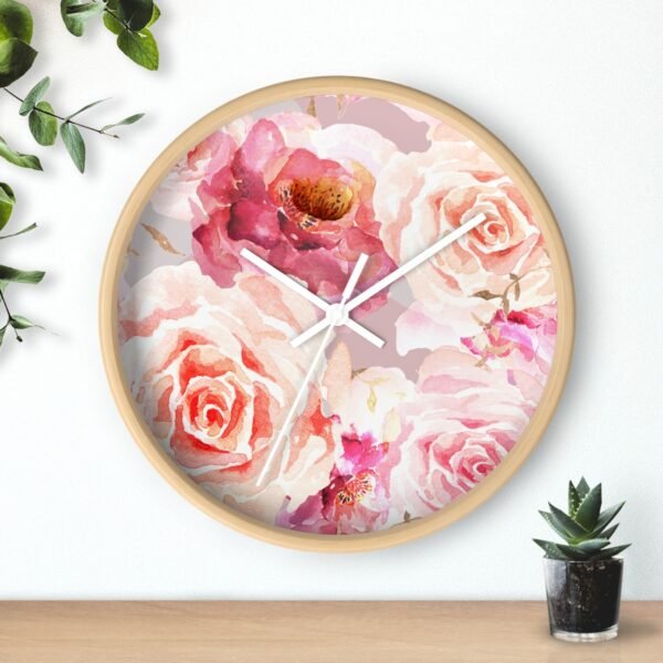 bohemian rose wall clock wood frame black hands wood frame white hands over shelf bohemian rose wall clock wood frame black hands wood frame white hands over shelf