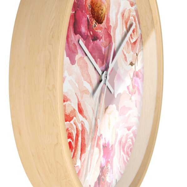bohemian rose wall clock wood frame black hands wood frame white hands side view bohemian rose wall clock wood frame black hands wood frame white hands side view