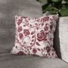 burgundy vintage roses throw pillow on couch
