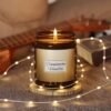 cinnamon vanilla lit candle 9oz amber jar with string lights