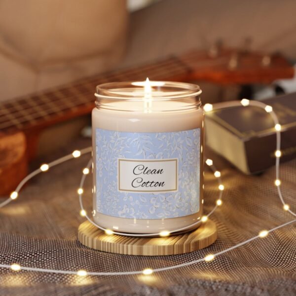 clean cotton lit candle 9oz clear jar with string lights