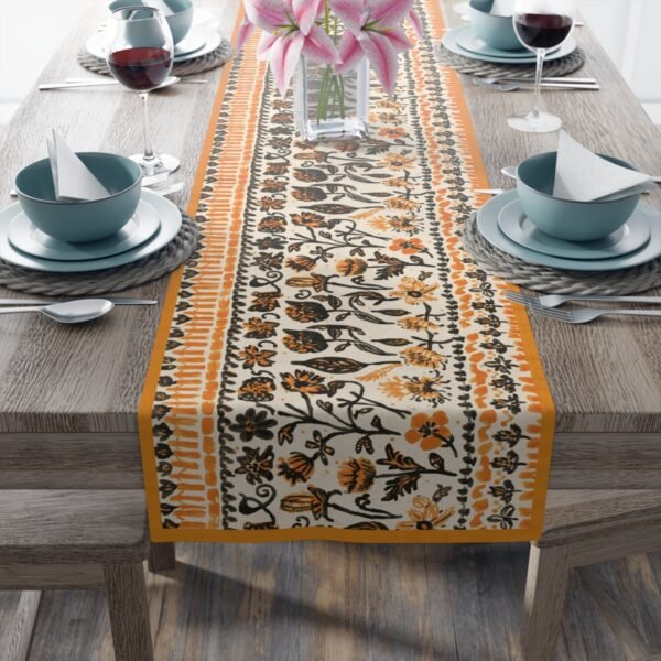 fall flowers polyester table runner on table