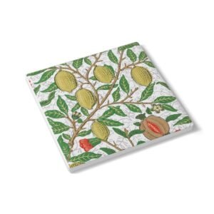 fruit William Morris ceramic tile coaster square side view