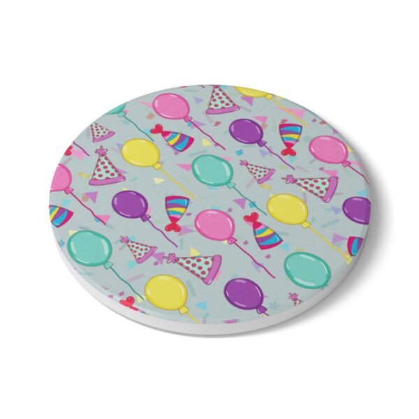 happy birthday ceramic tile coaster round side view