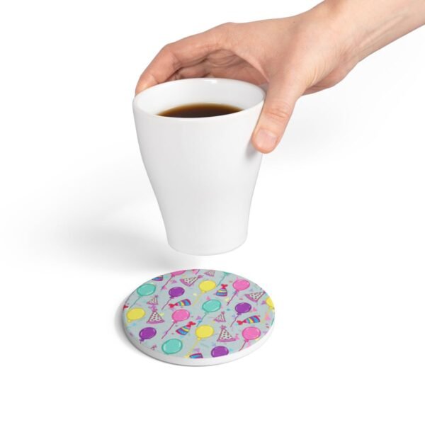 happy birthday ceramic tile coaster round with hand holding coffee cup