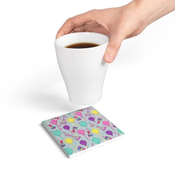 happy birthday ceramic tile coaster square with hand holding coffee cup