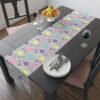 happy birthday cotton table runner gray on wood table