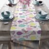 happy birthday cotton table runner white on table with dishes