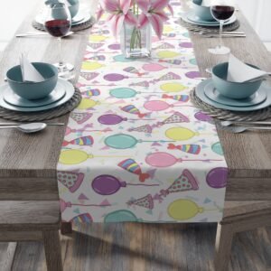 happy birthday cotton table runner white on table with dishes happy birthday cotton table runner white on table with dishes