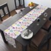 happy birthday cotton table runner white on wood table