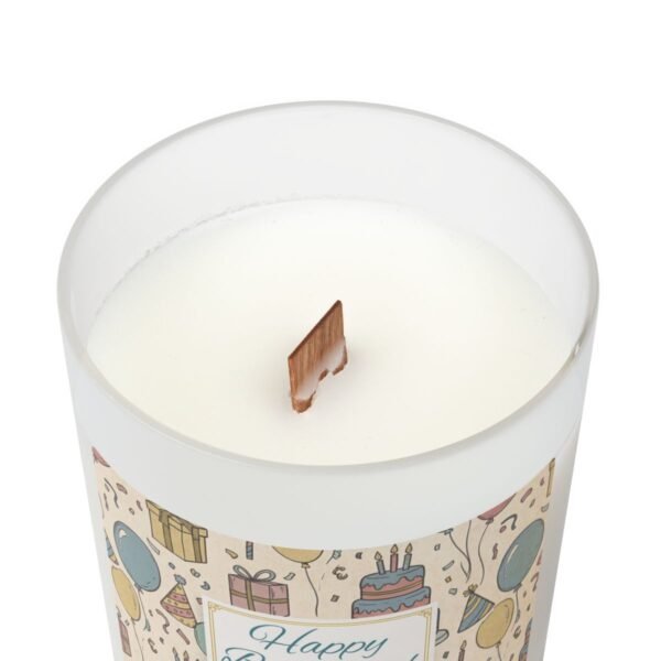 happy birthday wood wick candle top view