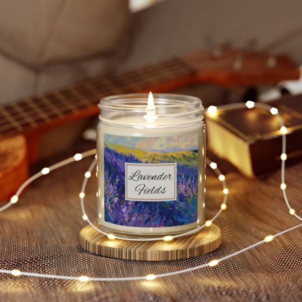 lavender fields 9oz lit Candle Clear Jar with string lights lavender fields 9oz lit Candle Clear Jar with string lights