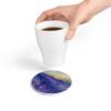 lavender fields ceramic tile coaster round with hand holding coffee cup
