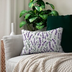 lavender sprigs lumbar pillow on sofa