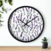 lavender sprigs wall clock black with black hands over shelf lavender sprigs wall clock black with black hands over shelf