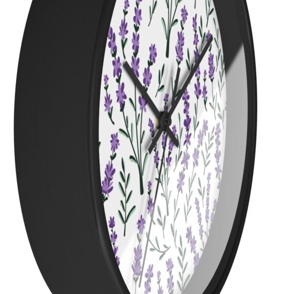 lavender sprigs wall clock black with black hands side view lavender sprigs wall clock black with black hands side view