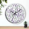 lavender sprigs wall clock white with black hands over shelf lavender sprigs wall clock white with black hands over shelf