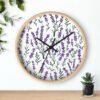 lavender sprigs wall clock wood with black hands over shelf lavender sprigs wall clock wood with black hands over shelf