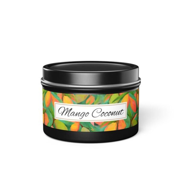 mango coconut 4 oz black tin candle jar