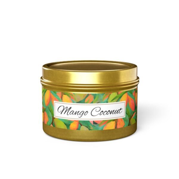 mango coconut 4 oz gold tin candle jar