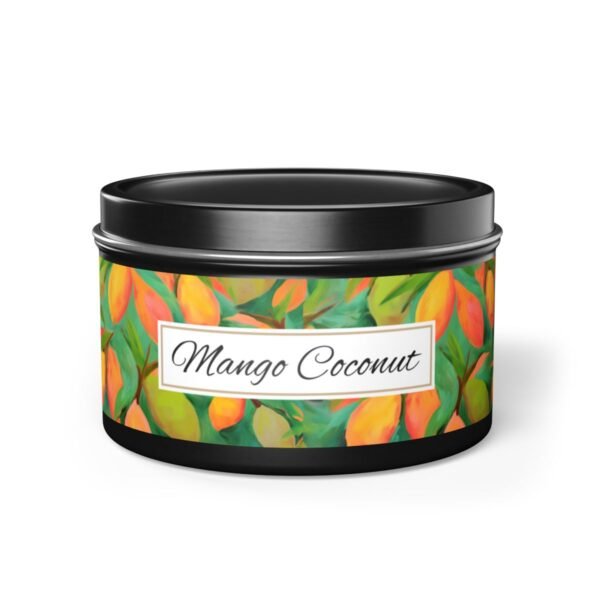 mango coconut 8 oz black tin candle jar