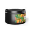 mango coconut 8 oz black tin candle jar side view