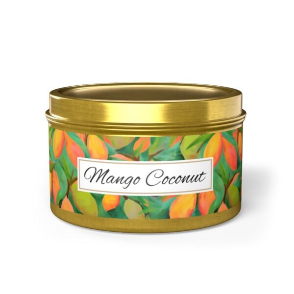 mango coconut 8 oz gold tin candle jar