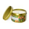 mango coconut 8 oz gold tin candle jar lid off