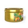 mango coconut 8 oz gold tin candle jar side view