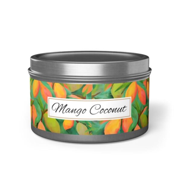 mango coconut 8 oz silver tin candle jar