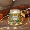 mango coconut lit candle clear jar with string lights