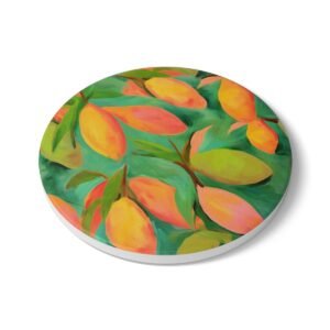 mangoes ceramic tile coaster round side view