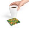 mangoes ceramic tile coaster square with hand holding coffee cup
