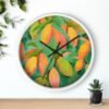 mangoes wall clock white frame black hands above shelf