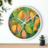 mangoes wall clock white frame white hands above shelf