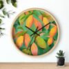 mangoes wall clock wood frame black hands above shelf