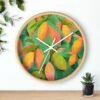 mangoes wall clock wood frame white hands above shelf