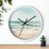 ocean breeze wall clock white frame black hands above shelf