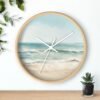 ocean breeze wall clock wood frame white hands above shelf
