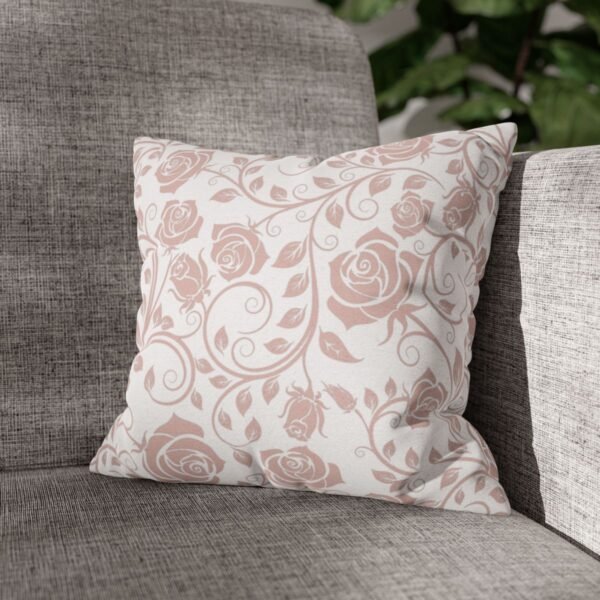 pink vintage roses throw pillow on sofa
