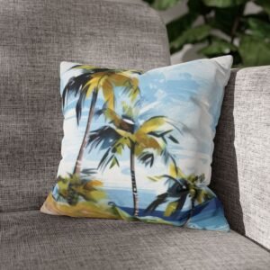 tropical retreat square pillow on sofa