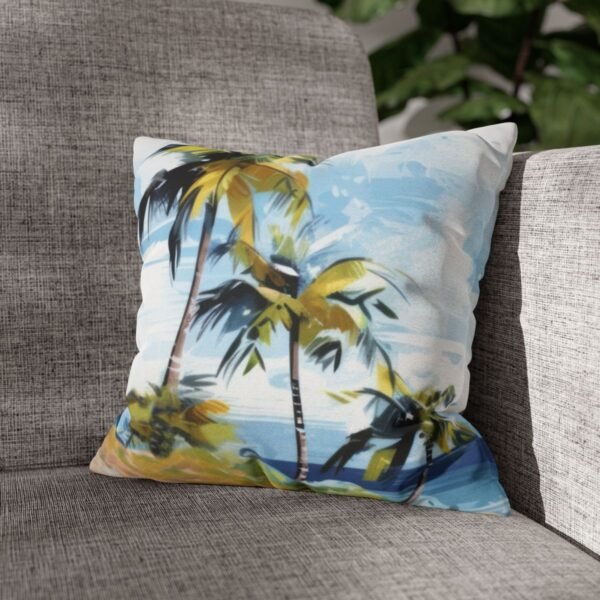 tropical retreat square pillow on sofa