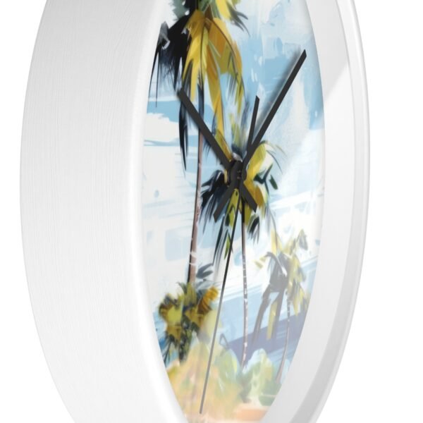 tropical retreat wall clock white frame black hands side view tropical retreat wall clock white frame black hands side view