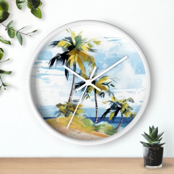 tropical retreat wall clock white frame white hands over shelf tropical retreat wall clock white frame white hands over shelf