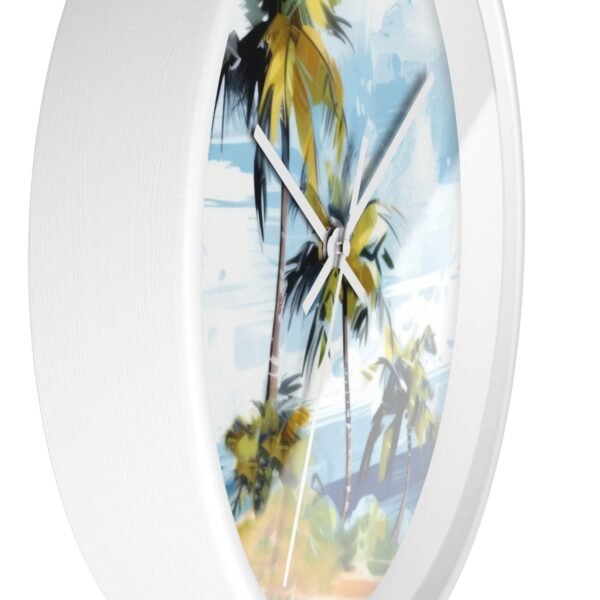 tropical retreat wall clock white frame white hands side view tropical retreat wall clock white frame white hands side view