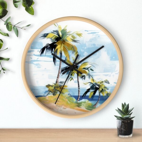 tropical retreat wall clock wood frame black hands over shelf tropical retreat wall clock wood frame black hands over shelf