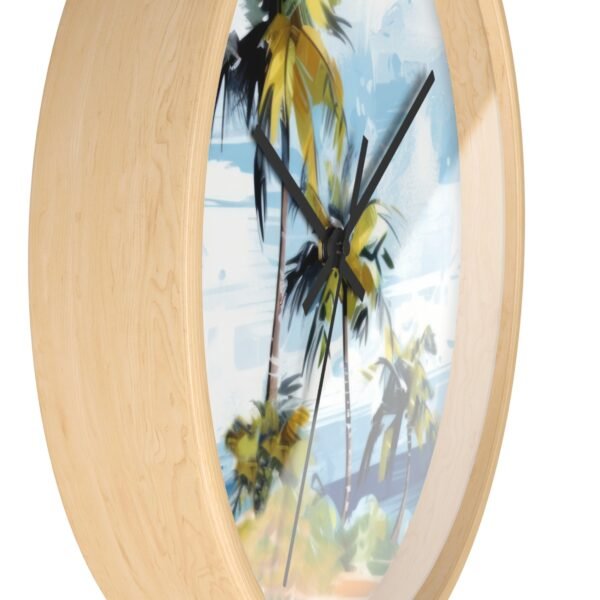 tropical retreat wall clock wood frame black hands side view tropical retreat wall clock wood frame black hands side view